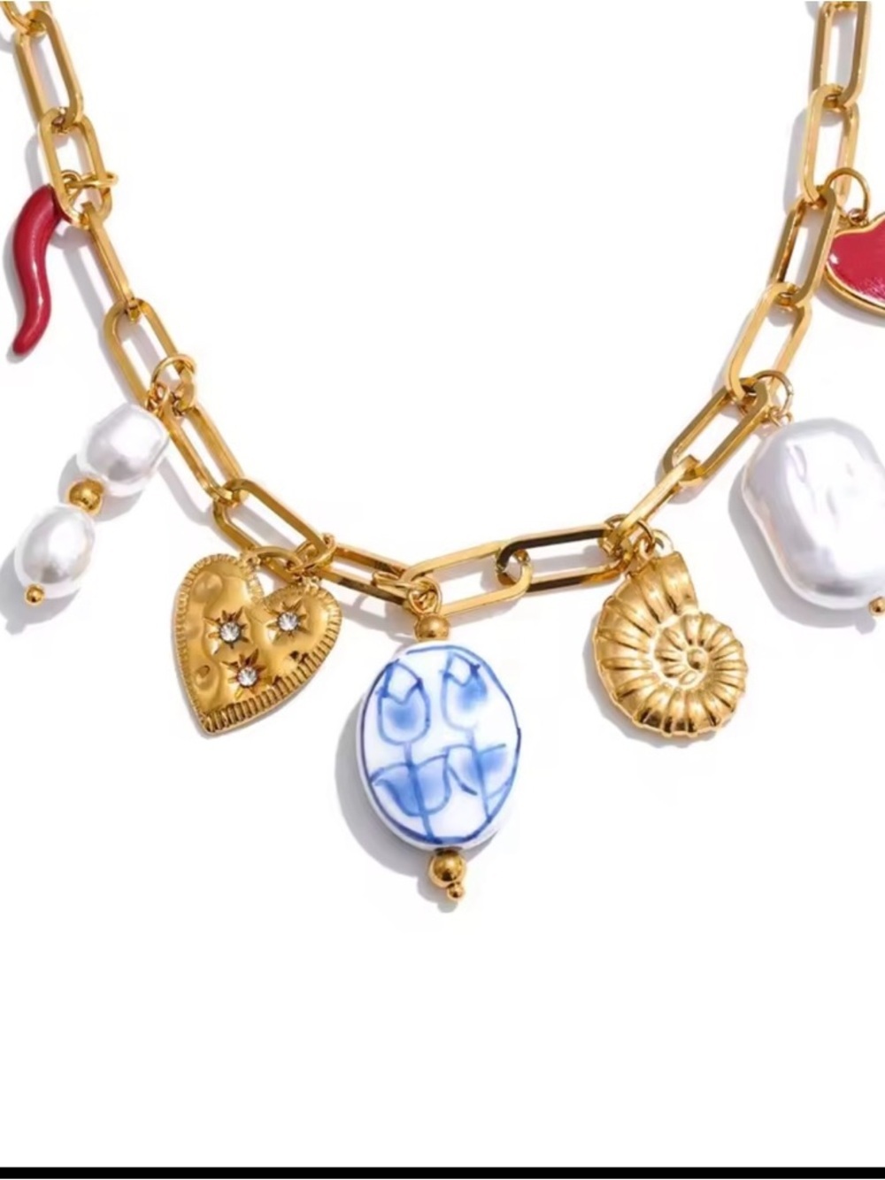 Gold Charm Necklace with Red, White & Blue Accents - Picture 4 of 4